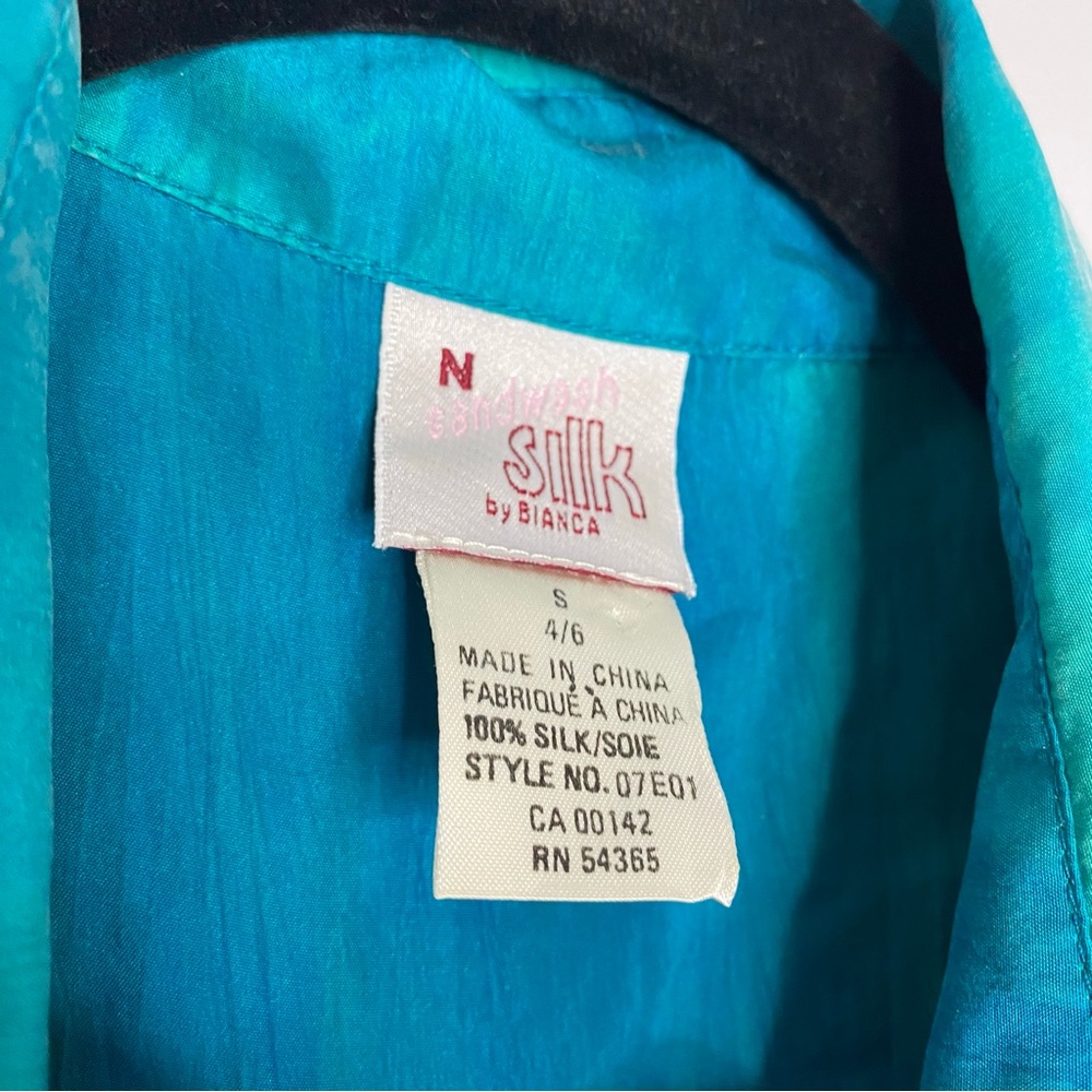 Vintage 90s Silk Watercolor Button Front Jumpsuit Coastal Boho Teal Blue - Picture 10 of 10